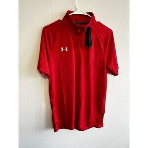 Under Armour Polo Shirt Adult S Loose Red Logo‎ Golfing Heat Gear Mens